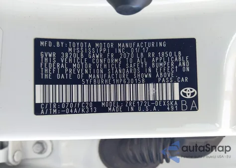 2017 Toyota Corolla Se from USA, damaged, VIN 5YFBURHE1HP630158